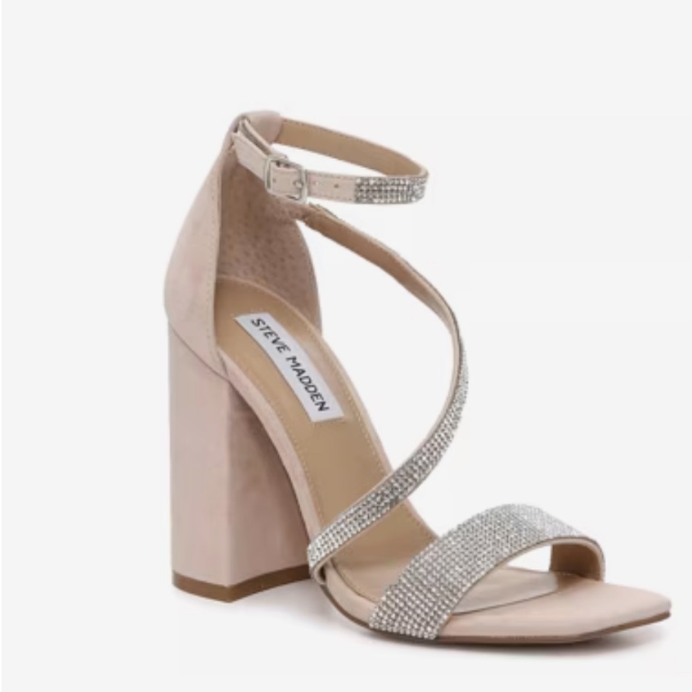 Steve Madden Varuli Nude Rhinestone Block Heel Sandals